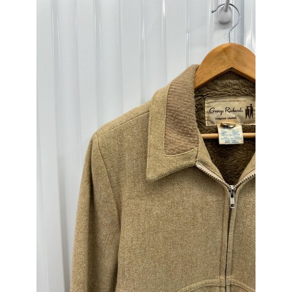 Vintage 80s George Richards Wool Jacket, Tan Zip-Up Coat Size Large - Picture 5 of 6